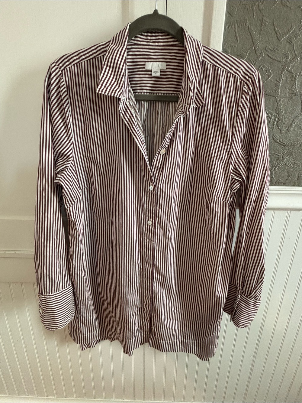 J. Jill Burgundy & White Striped Button-Up Tunic